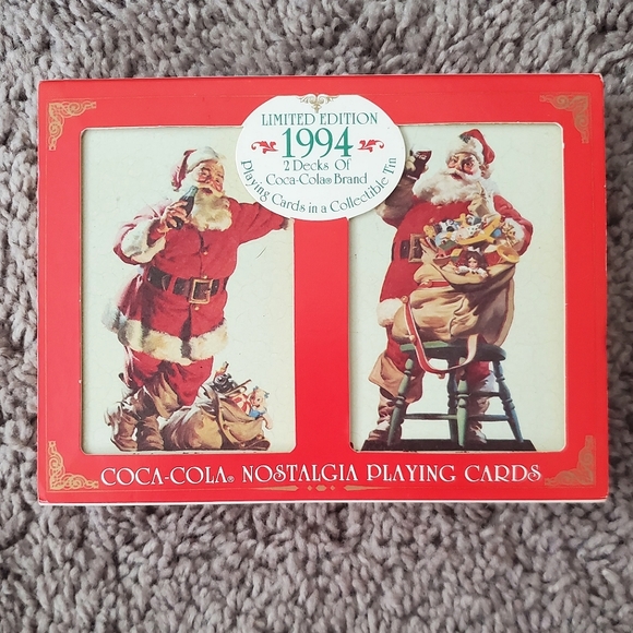 1994 limited edition coca cola playing cards Santa NEW Nostalgia Two Decks Tin Coca Cola | Games |